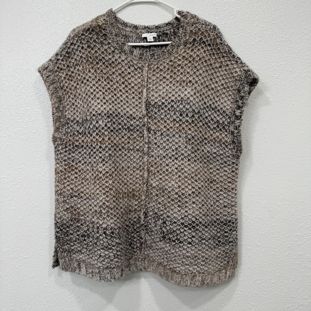 Pure Jill Textured Knit Vest Sweater Taupe Beige Black XS S Wool Mohair Blend